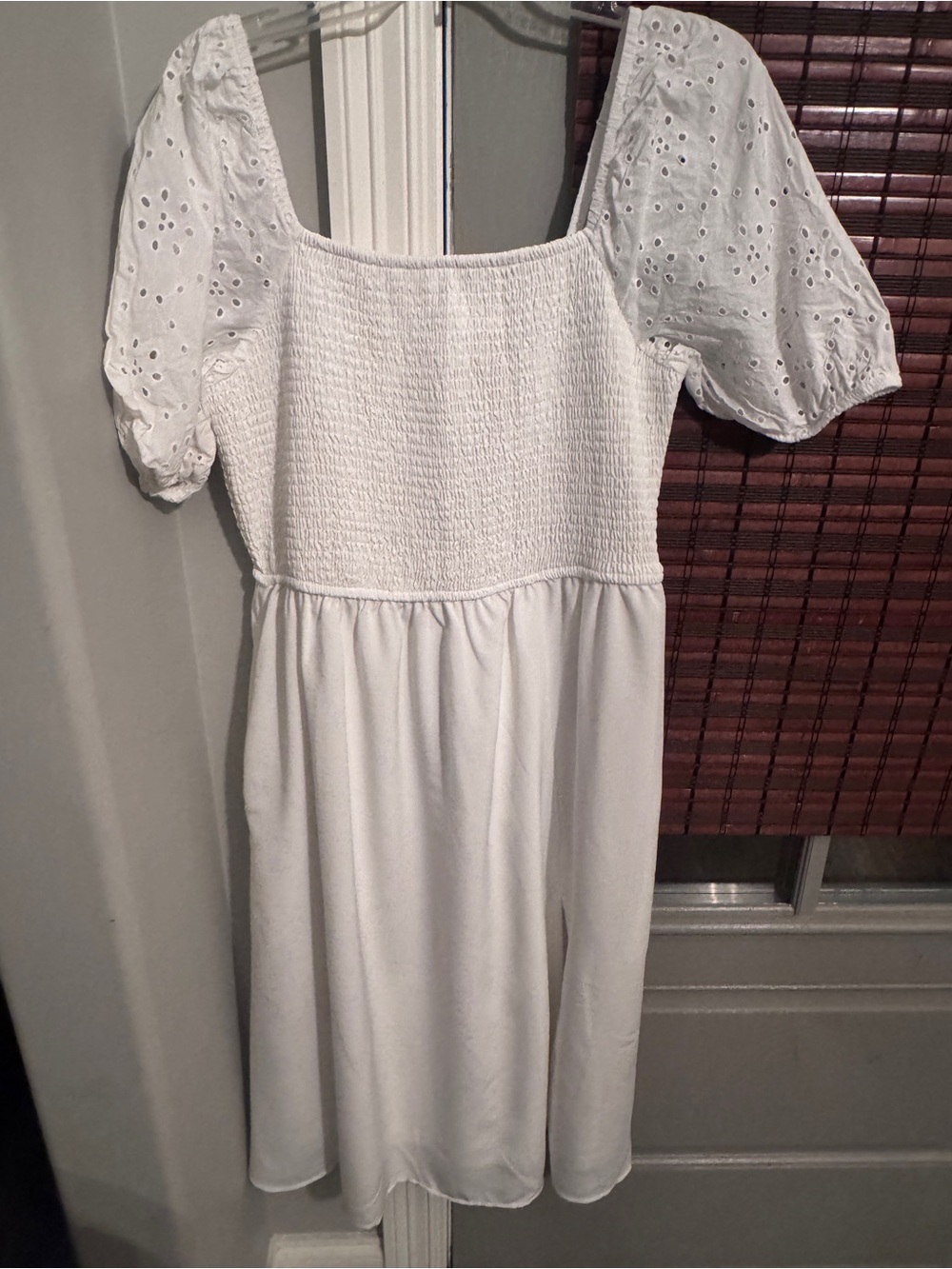 Maurices White Eyelet Puff Sleeve Smocked Midi Dress